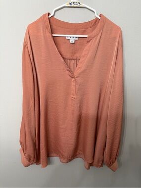 Women’s Ava & Viv 2X Dusty Rose Satin Long Sleeve Blouse Plus Size